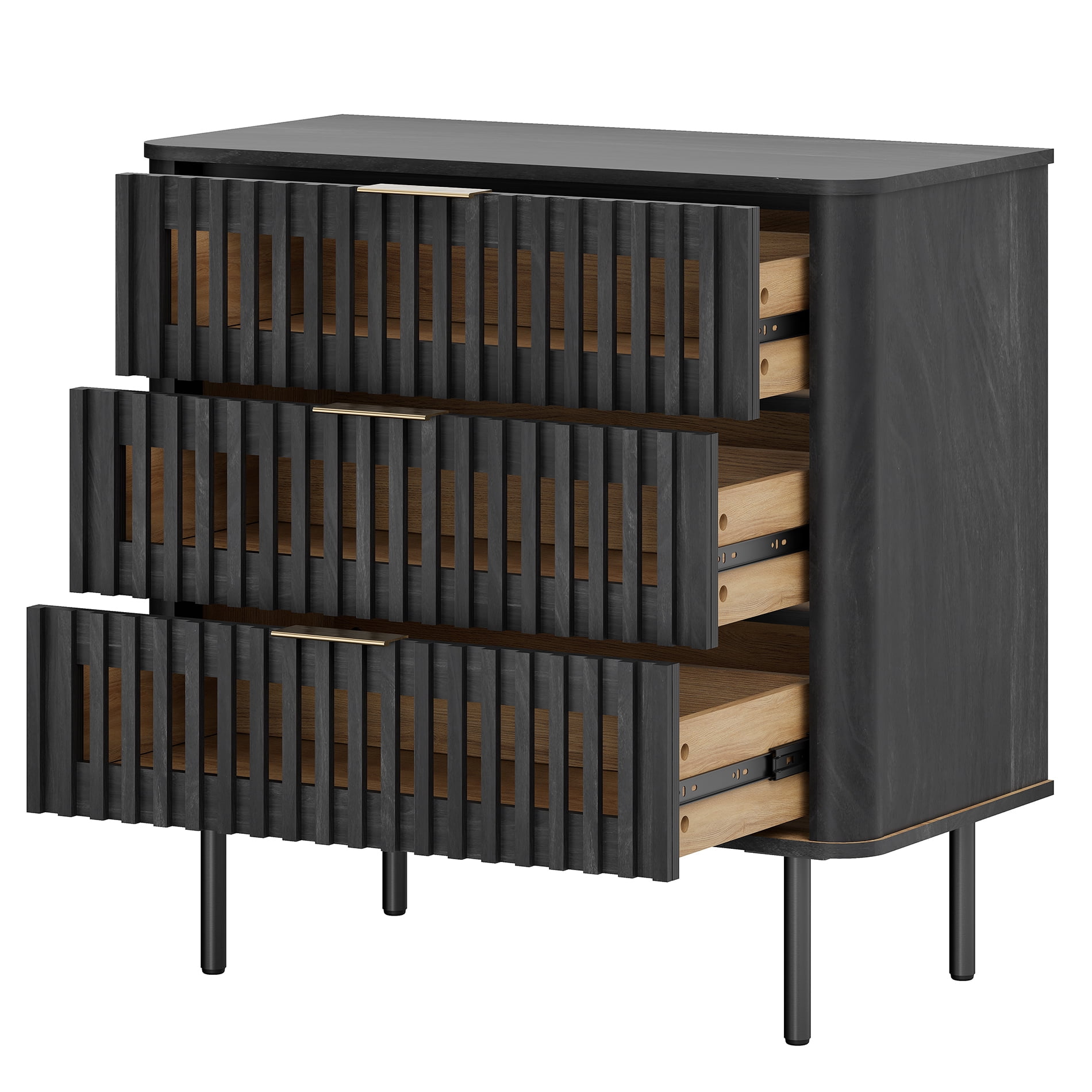 31.5"W Sideboard Buffet Cabinet with Storage, Fluted Kitchen Buffet Storage Cabinet with 3 Drawer, Large Coffee Bar Cabinet, Modern Buffet Table for Dining Living Room, Black