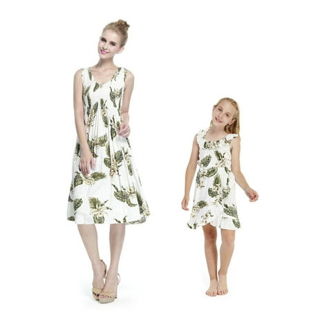 

Mother & Daughter Matching Hawaii Luau Tank Dress Girl Wrap in Palm Green