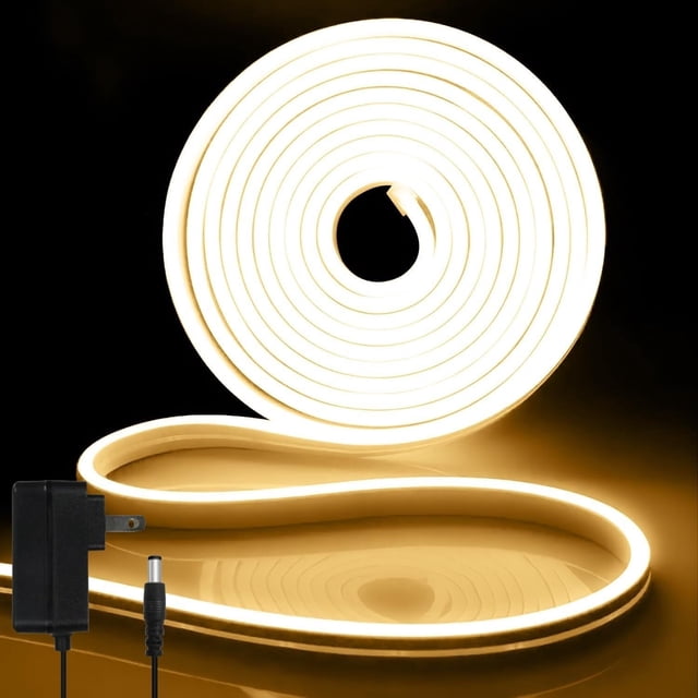 WANGQ LED Strip White 16.4ft/5m Neon Strip 12V Silicone Waterproof Flexible LED Neon Rope Light (Power Adapter Not Included)