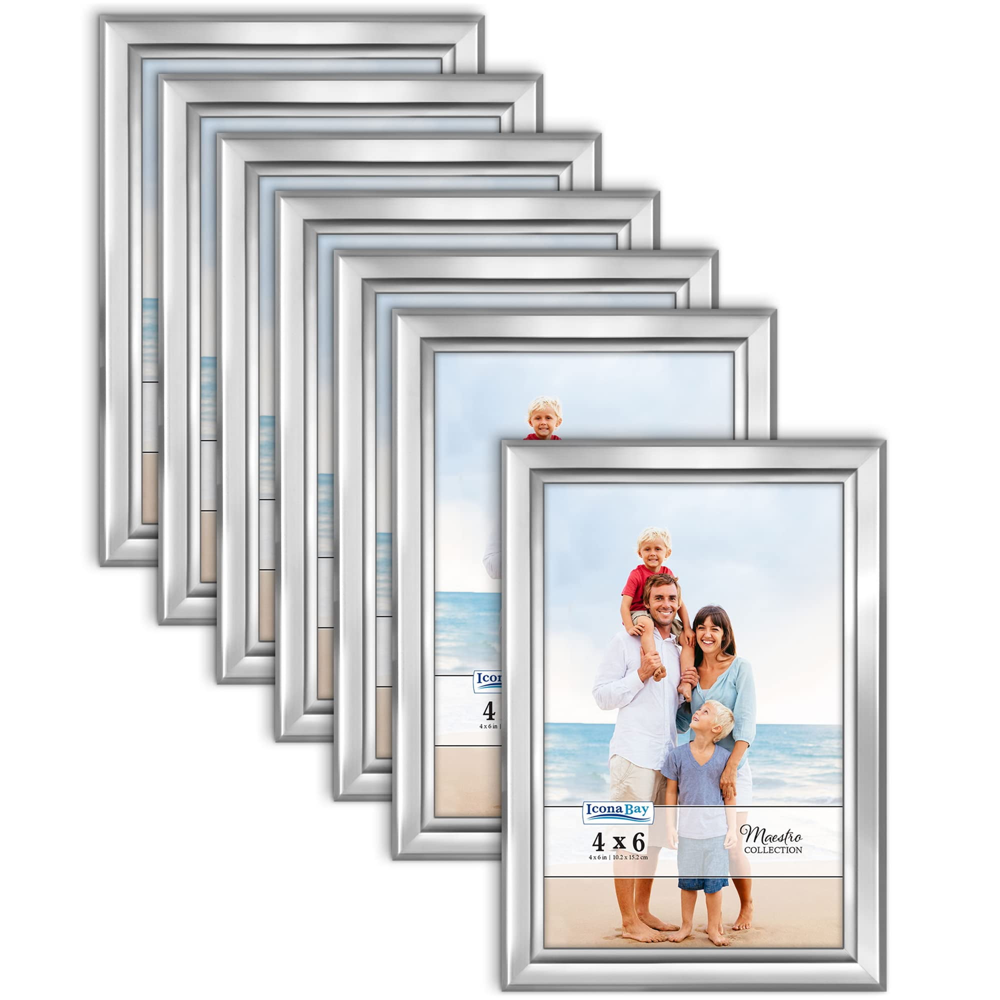 4x6 or 5x7 Set of 6 Contemporary Modern Style Silver Picture Frames 