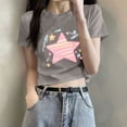 thumbnail image 2 of DeHolifer T-Shirts for Women Crewneck Star Printed Casual Summer Lightweight Short Sleeve Tee Tops Gray S, 2 of 6