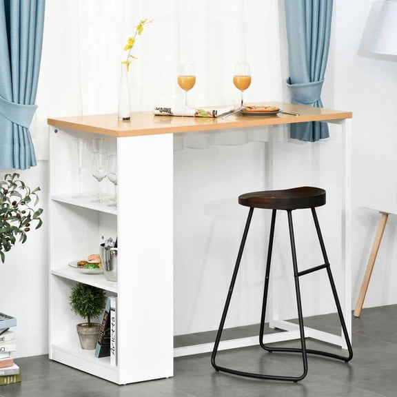 Spaco Modern Bar Table with 3 Storage Shelves, Counter Height Dining Table, Multi-Functional Dining Table for Indoor as Kitchen, Bar, Dining Room, White