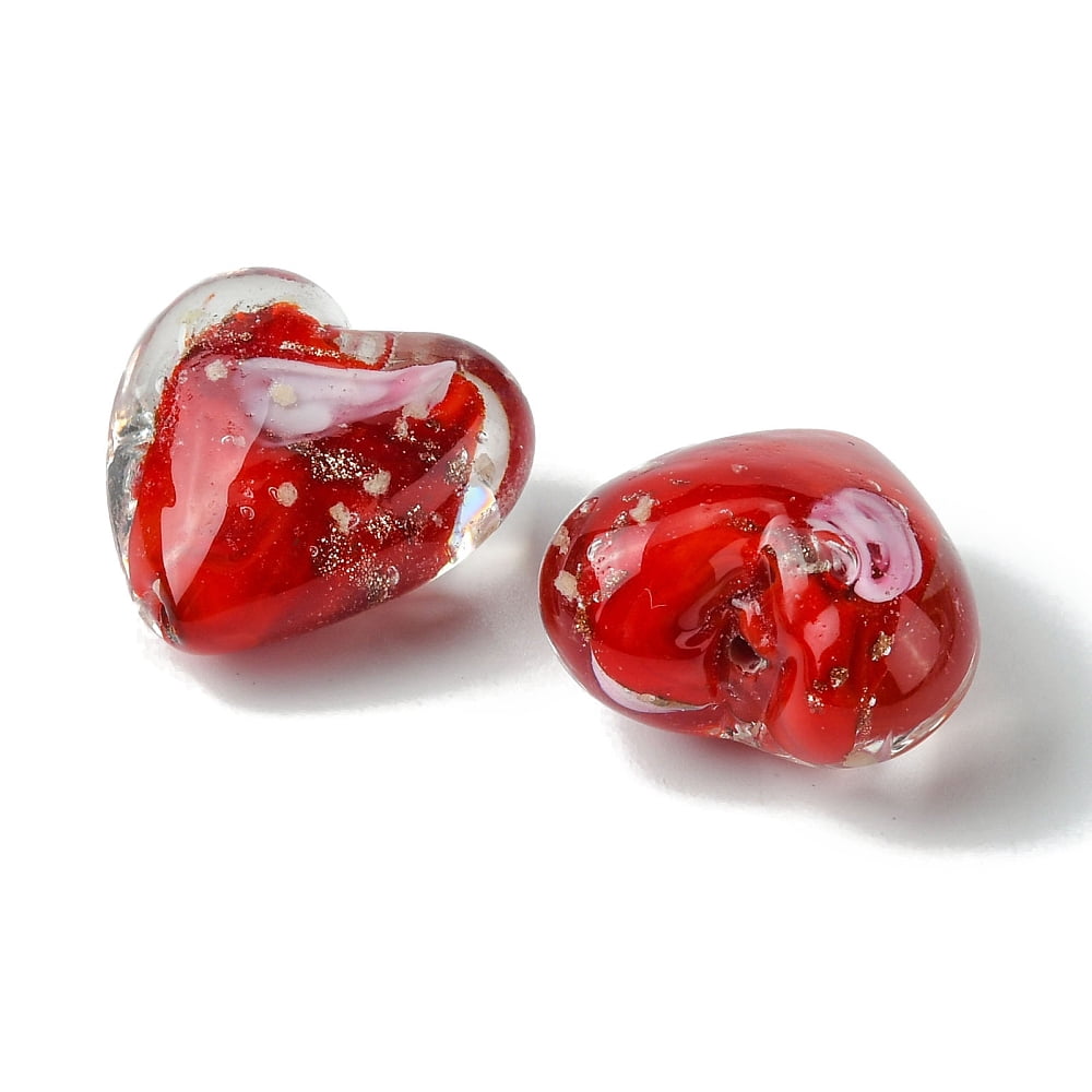 100pcs Luminous Handmade golden Sand Lampwork Beads Glow in the Dark Heart Mixed color 20.5x20.5x12mm Hole: 1.6mm