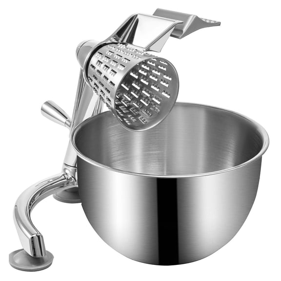 Rotary Cheese Grater, Zinc Alloy Vegetable Mandoline 5-Cone, Manual Cheese Grater with 2.5L Bowl, Kitchen Shredder with Suction Base