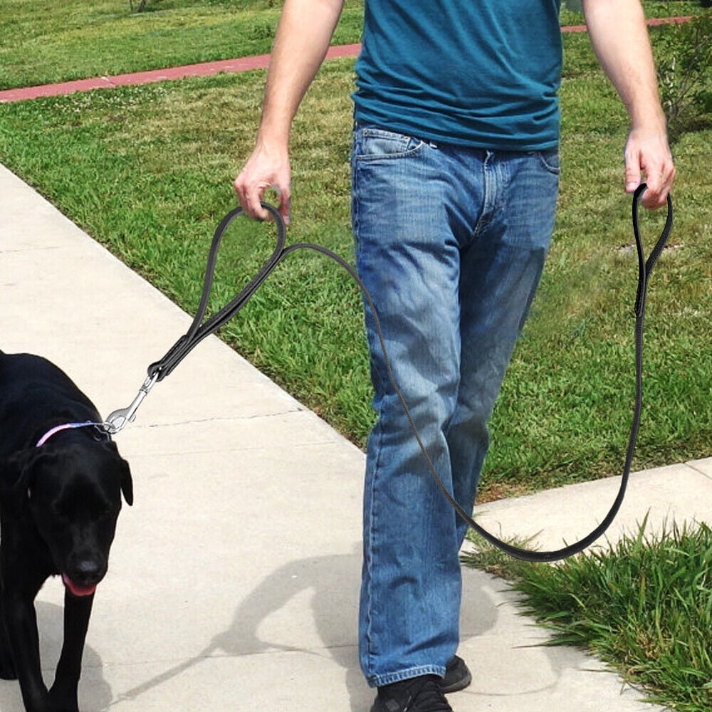 Wide Thick Genuine Leather Dog Leash with Dual Handle Pet Traffic Leashes for Large Dogs