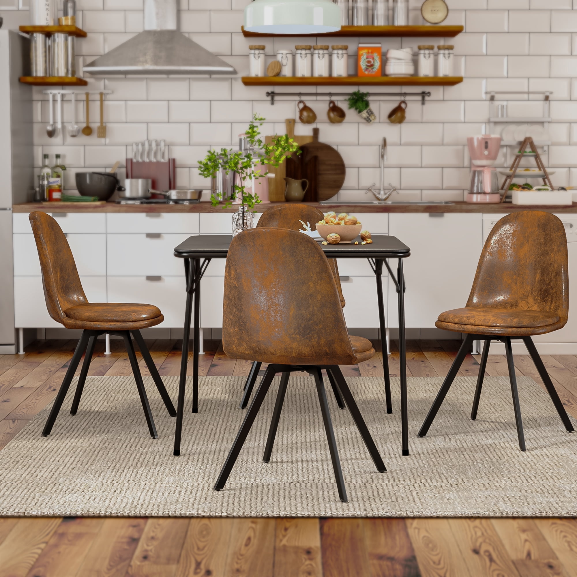 Homy Casa Swivel Dining Chairs Set of 4, Upholstered Kitchen Chairs for Living Room Office, Brown