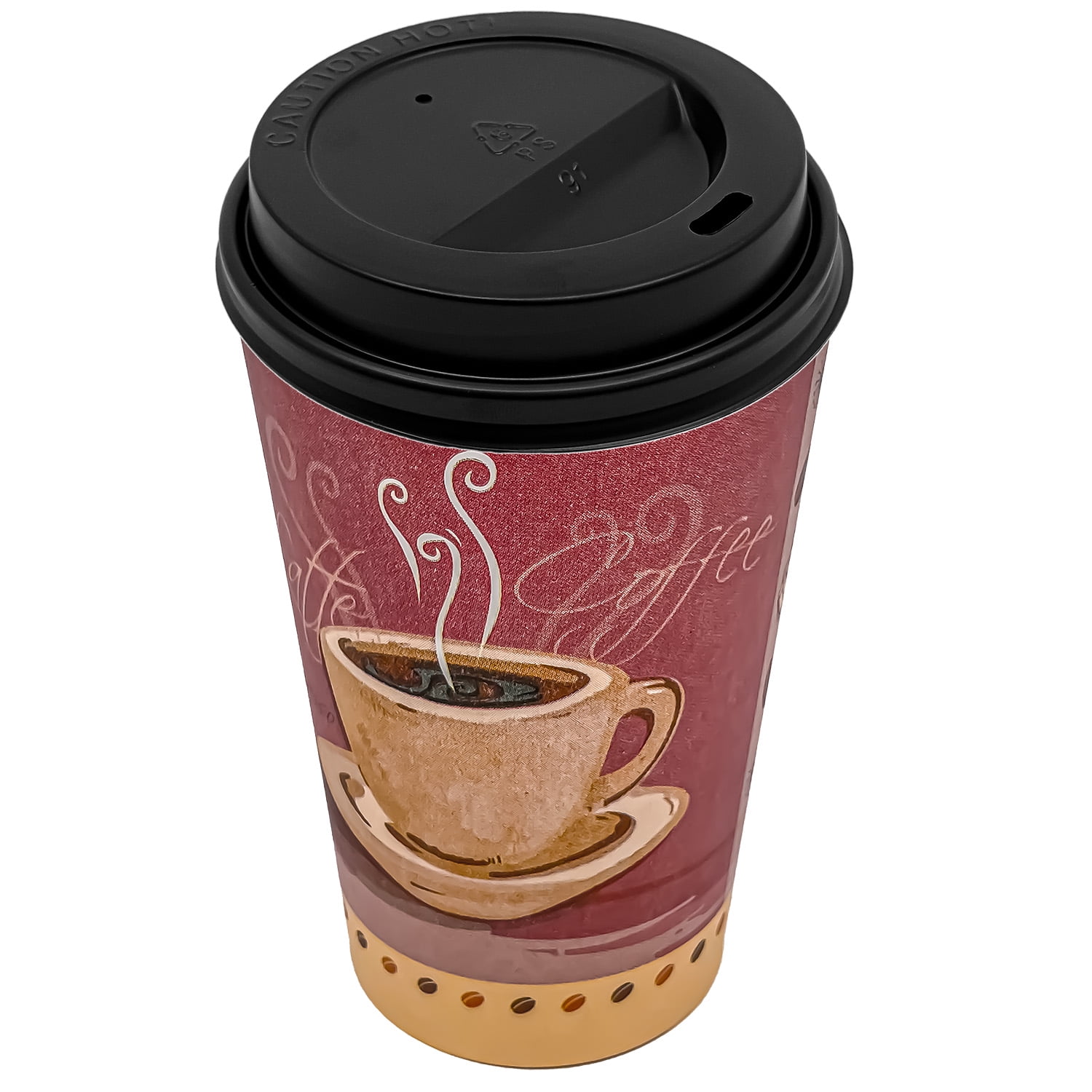 VeZee 16 Oz Disposable Colored Tea&Coffee Cups Printed, Poly Paper Hot Cup  with Flat Tear-Back White Lid, for TO-GO Hot/Cold Drink, Coffee,Tea, Hot