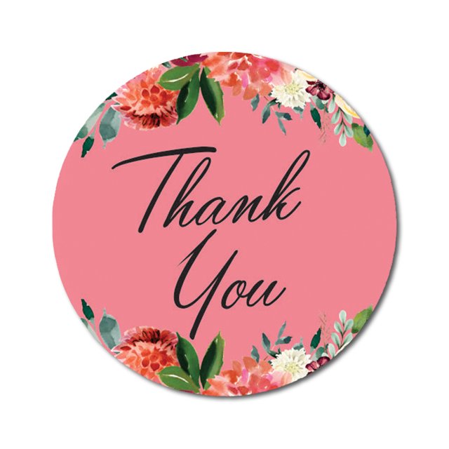 Darling Souvenir Lot de 45 Pcs Bordure Florale Chrysanthème Ronde Autocollants Merci Rose-1.6 Pouces