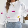thumbnail image 5 of Ribbed Knit Pullover Winter Clothes Women's Fashion Fall And Winter Contrast Bow Waist Sleeve Loose Sweater Pullover Tops White S, 5 of 5
