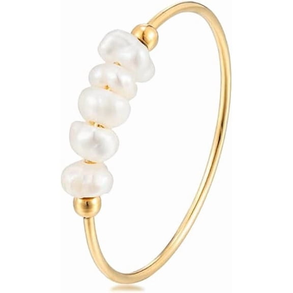 Freshwater Pearl Ring for women,Dainty Minimalistic 316L Stainless Steel Gold Stacking Statement Wedding Finger Pearl Rings Holiday Gift for Women