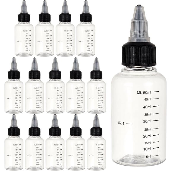 15 Pack 50ml Transparent Plastic Dispensing Bottle with Twist Cap and Graduated Measurement for DIY handcrafting