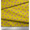 thumbnail image 2 of Soimoi Yellow Rayon Fabric Monster Lips & Teeth Face Printed Craft Fabric by the Yard 56 Inch Wide, 2 of 3