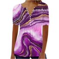 thumbnail image 2 of ICHUANYI Clearance Women's Summer V-Neck Print Casual Loose Top Short Sleeve Button Blouses Tops(Purple, XXL) ICHUANYI WER2023081505929, 2 of 5