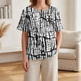 thumbnail image 4 of Floral Graphic Henley Neck Tops for Women, Short Sleeve Casual Pullover Blouses Dressy Boho Stylish Spring Summer Fall Outfits, 4 of 6