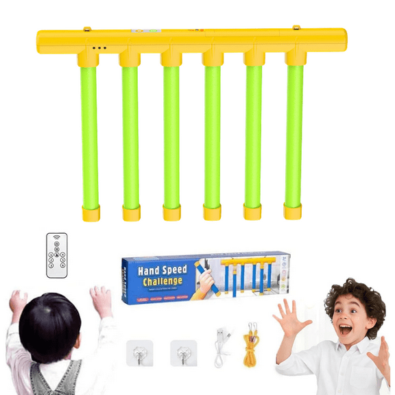 Reflective Drop Stick Challenge Game, Hand Eye Coordination Reflex Training Toy, 3 Adjustable Speed Modes with Remote Control, Catching Sticks Game for Kids Boys Girls Adults (Yellow)