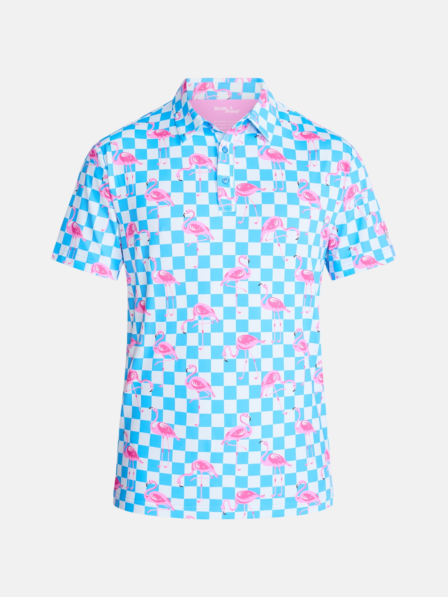 Birdie Bound Men's and Big Men's Printed Checkerboard Flamingo Polo Shirt, Sizes XS-4XLT