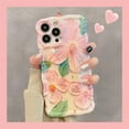 thumbnail image 6 of Case for iPhone 12, Colorful Retro Oil Painting Flower Leaves Laser Glossy Pattern Cute Curly Waves Edge Exquisite Phone Cover Stylish Durable TPU Protective Case for Girls Women - Pink Green, 6 of 12