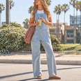thumbnail image 5 of Vivianyo HD Women's Adjustable Strap Denim Overalls, Casual Loose Wide Leg Jumpsuit With Front Patch Pockets, Women's Light Blue, Sizes S-2XL, 5 of 7