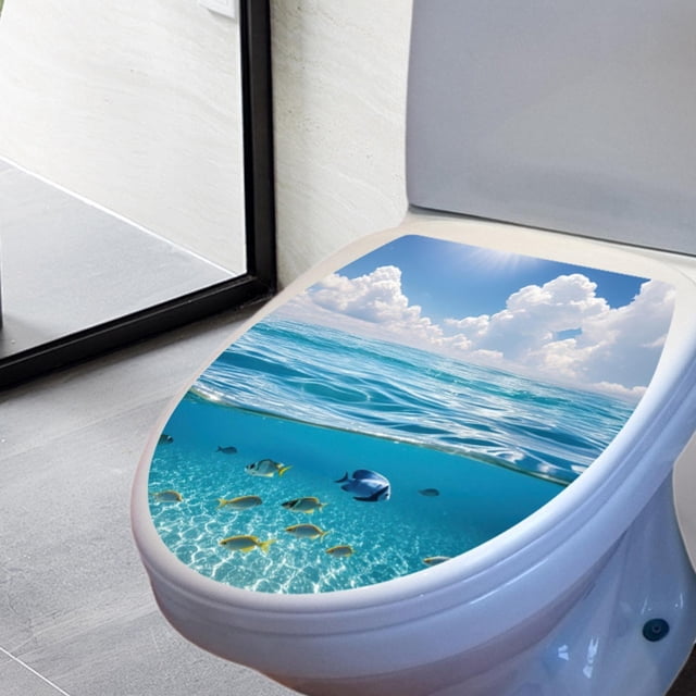 Pegatizas decorativas de la cubierta del inodoro PVC Baños en el océano Decoración de pared extraíbles de la pared Casa Pegatinas de baño de bricolaje