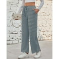 thumbnail image 3 of Womens Casual Striped Wide Leg Pants Drawstring Elastic Waist Y2K Straight Long Trousers Palazzo Pants Ribbed Sweatpants with Pockets Alsol Lamesa, 3 of 6