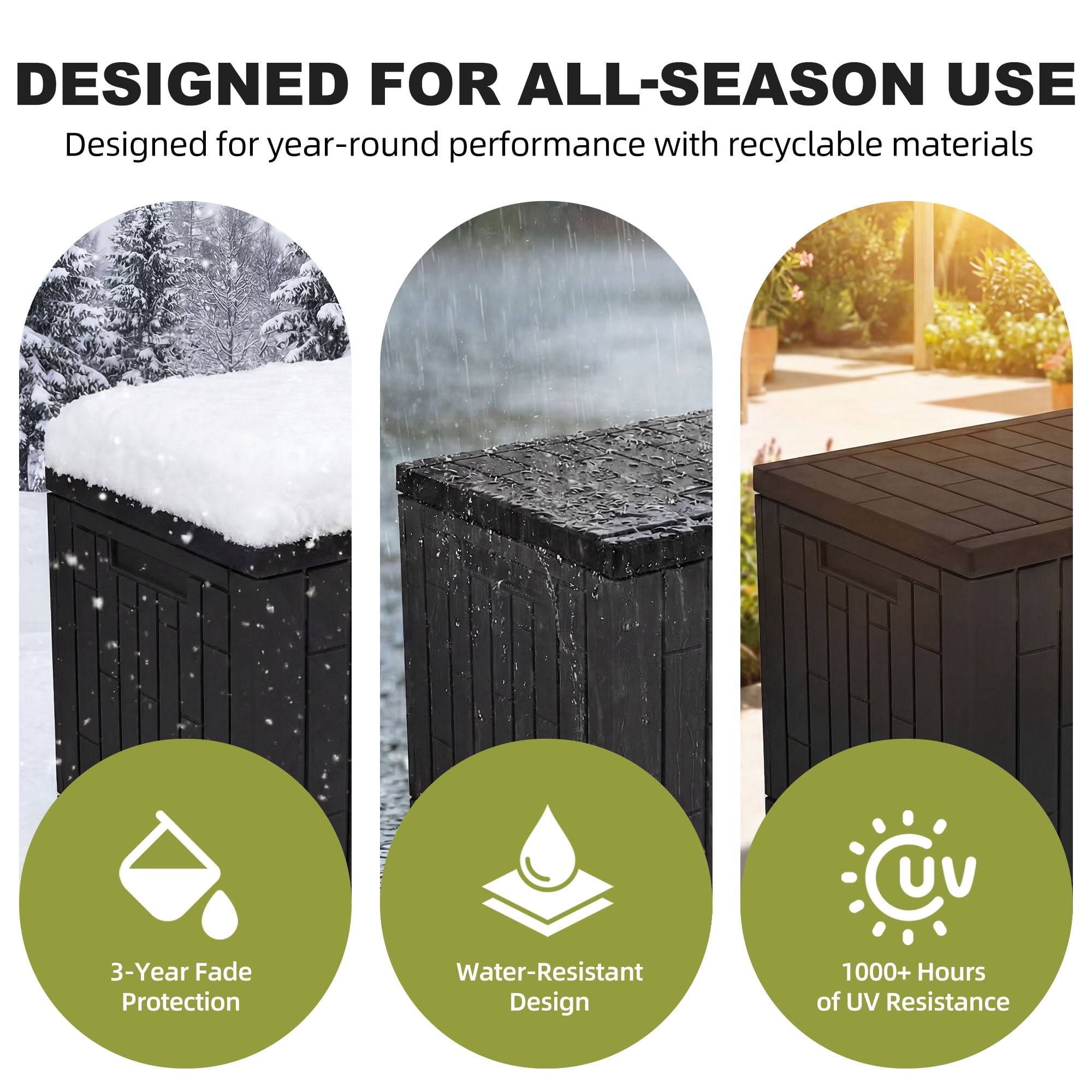 Dextrus Outdoor Waterproof 120 Gallon Resin Deck Box, Black & Brown