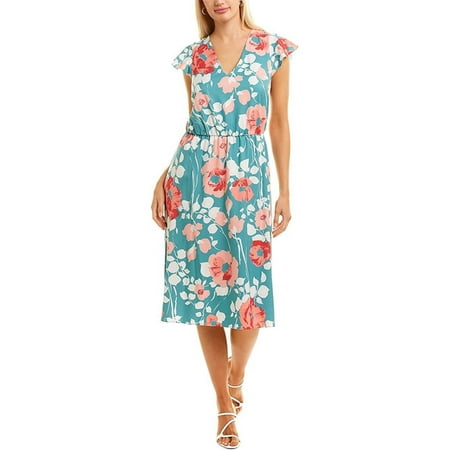 Adrianna Papell V-Neck Short Sleeve Tie Back Floral Print Jersey Dress-GREEN MULTI / 10