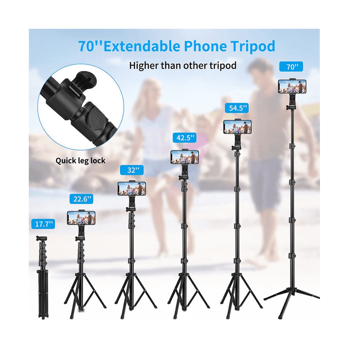 Selfie Stick Phone Tripod&Monopod, 70Inch Cellphone Tripod Stand for Smart Phone Recording/Photography/Make Up