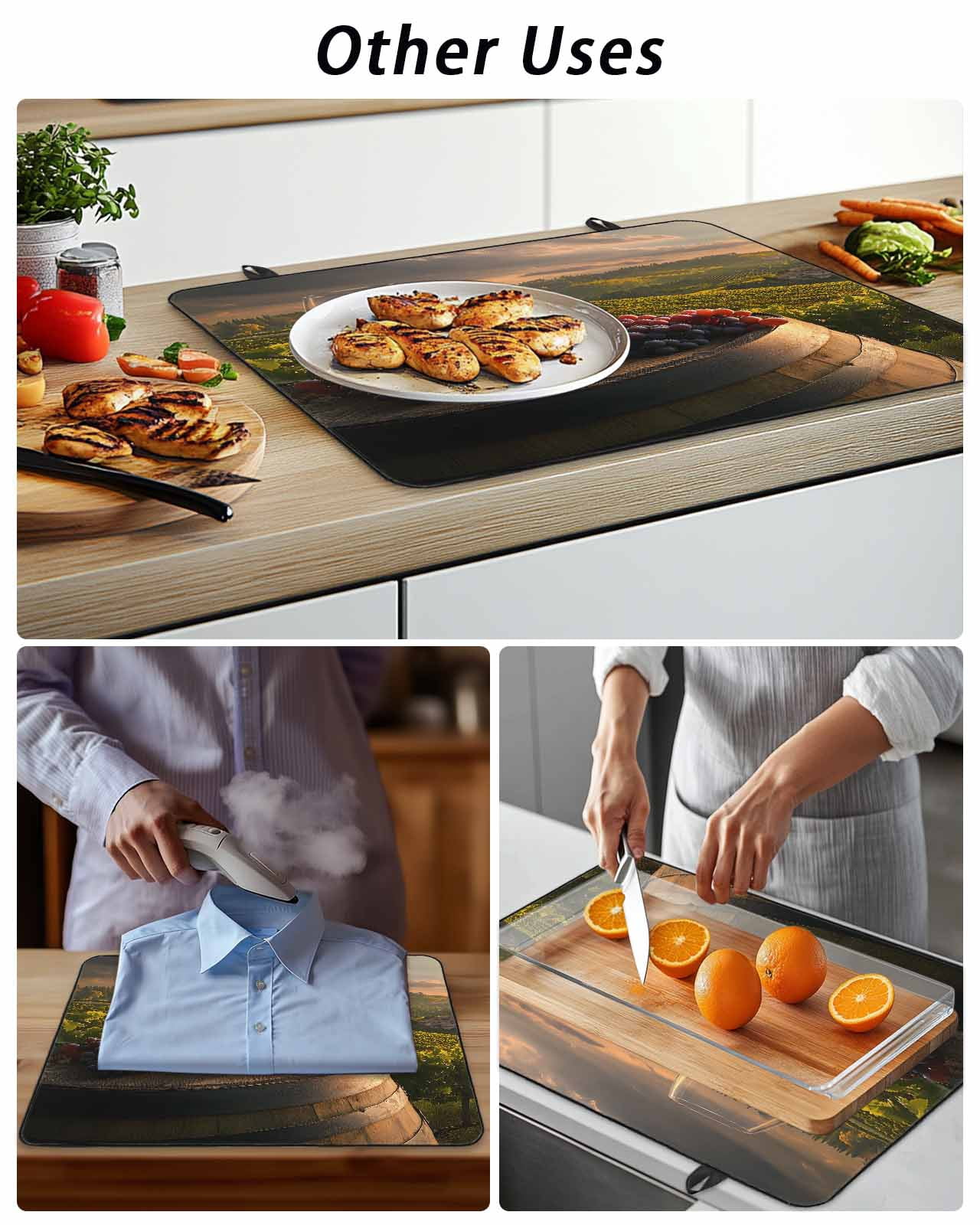 Stove Top Covers for Electric Stove 36x21 Inches, Country Heat Insulation Fireproof Glass Cooktop Protector, Grapes Casks Wine Farmhouse Multipurpose Countertop Stovetop Cover for Kitchen