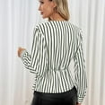 thumbnail image 4 of HAiming Women's Striped Long Sleeve Tops Dressy Casual Blouses Asymmetrical V Neck Wrap Tie Fall Work Outfits, 4 of 8