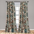 thumbnail image 4 of Ambesonne Ethnic Curtains 2 Panel Set, Folk Stripes Floral Oriental, Pair of - 28" x 84", Teal Coral and Orange, 4 of 4