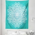 thumbnail image 1 of Aqua Tapestry, Snowflake Like Eastern Floral Leaves Mandala Image Winter Themed Art Print, Fabric Wall Hanging Decor for Bedroom Living Room Dorm, 5 Sizes, Sky Blue and White, by Ambesonne, 1 of 1
