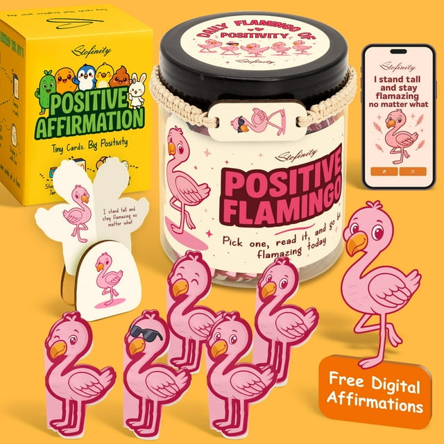 Set de regalo de tarjetas de afirmación Positive Flamingo de Jar Stofinity