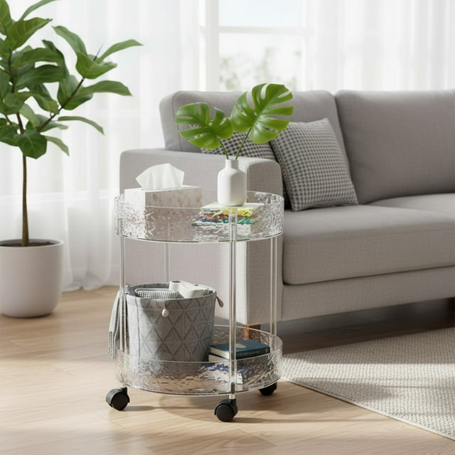 QIPOPIQ Table d'Appoint à 2 Niveaux avec Roues, Plateau TV Roulant et Chariot Utilitaire Mobile - Table d'Appoint Compacte pour Canapé Mobile avec Tablette de Rangement