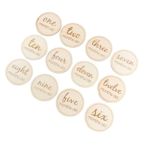 FOMIYES 12Pcs Beige Wood Baby Milestones Cards Round Monthly Photo Props for Newborn Families Birth Month Tracking