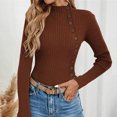 thumbnail image 3 of Suéter de cuello alto para otoño e invierno, elegante, suave, cómodo, elástico, para mujer, camisa de mujer, blusa de manga larga con botones acanalados, 3 of 5