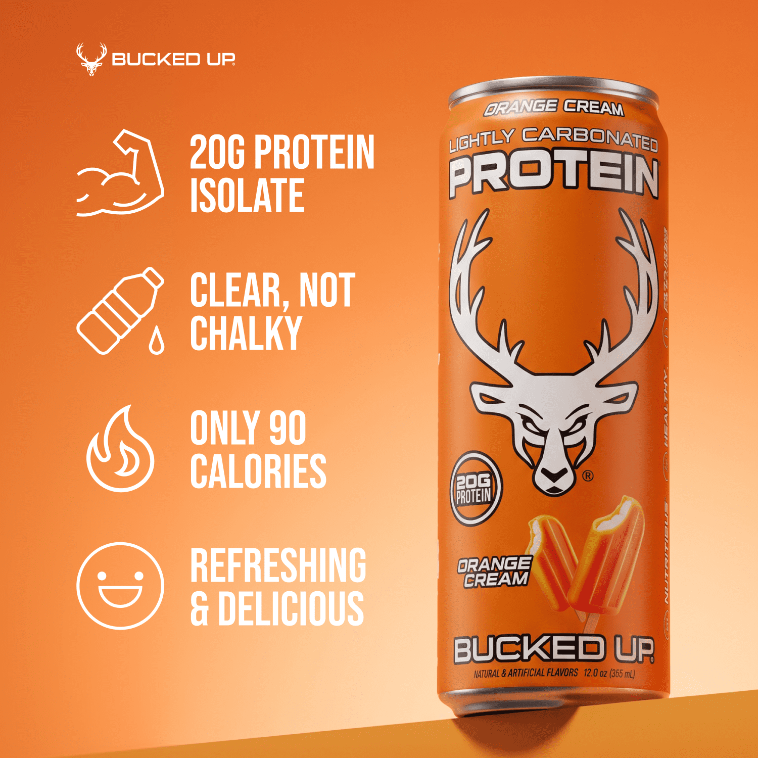 Bucked Up Lightly Carbonated Orange Cream Protein 12 fl oz 4 Pack