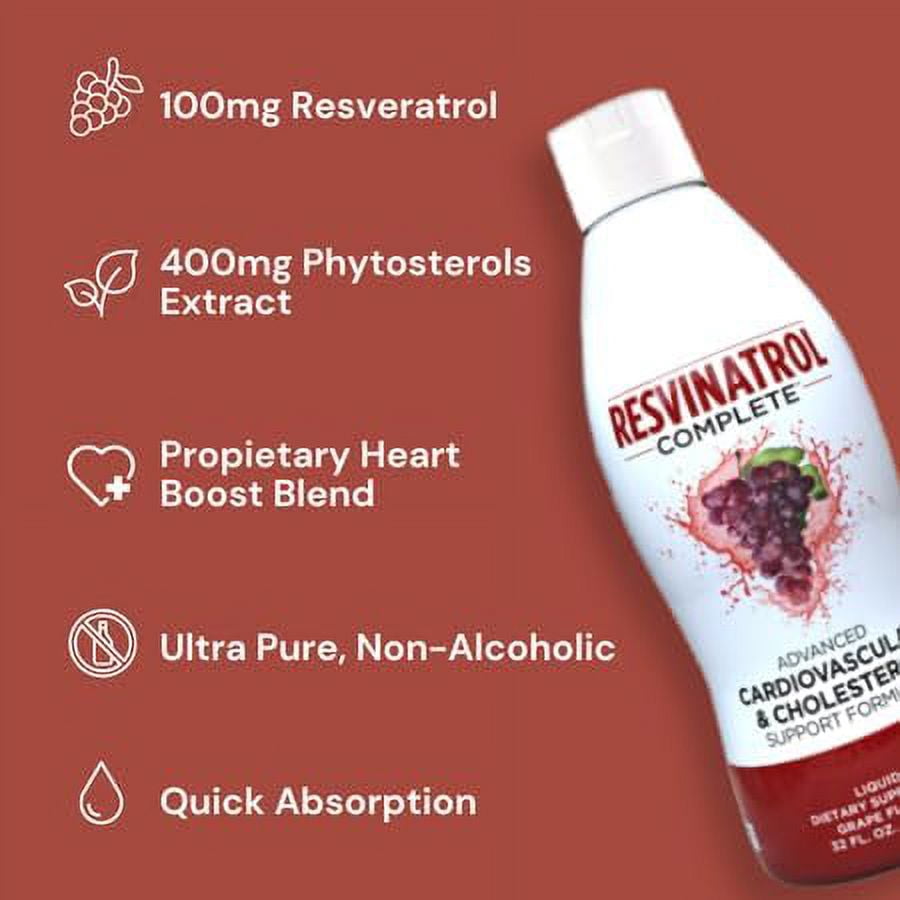 Resvinatrol Complete- 32 oz. Advanced Liquid Cardiovascular & Cholesterol Support Formula – Liquid Resveratrol Supplement Promotes Healthy Aging, Heart Health & Energy