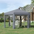 thumbnail image 5 of Barara King Gazebo, Outdoor Canopy Shelter,13' x 11' Hexagonal Pop Up Gazebo with 6 Mesh Sidewall Netting, 3-Level Adjustable Height, Gray, 5 of 11