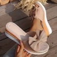 thumbnail image 5 of Espadrilles for Women Bow Slide Sandals Strappy Wedge Platform Heels Casual Summer Dressy Flip Flops Beige2 Size 8, 5 of 8