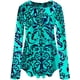 thumbnail image 4 of Blusa holgada informal plisada con cuello en V y manga larga con botones y estampado de Paisley para mujer, color verde Adepaton CZMR-ST265-9, 4 of 5