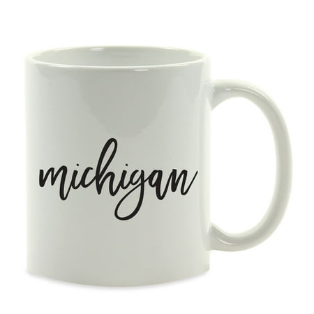 

Andaz Press Black Calligraphy Michigan US State Ceramic Coffee Mug