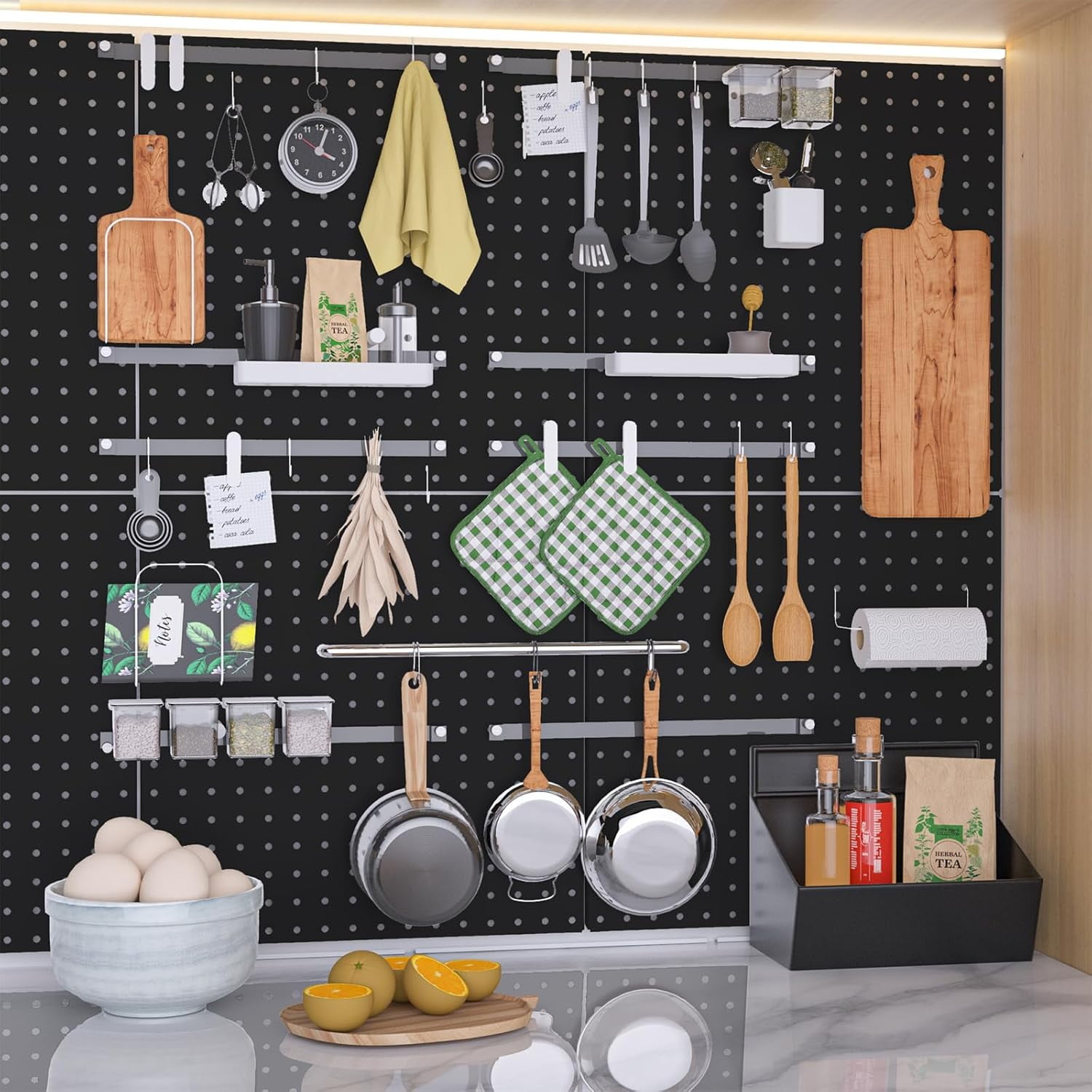 Gomok 4 pack Metal Pegboard Wall Organizer, 12"x12" Tool Organizer Pegboard Panels, Heavy Duty Peg Board Kit for Garage, Workshop, Office, Black