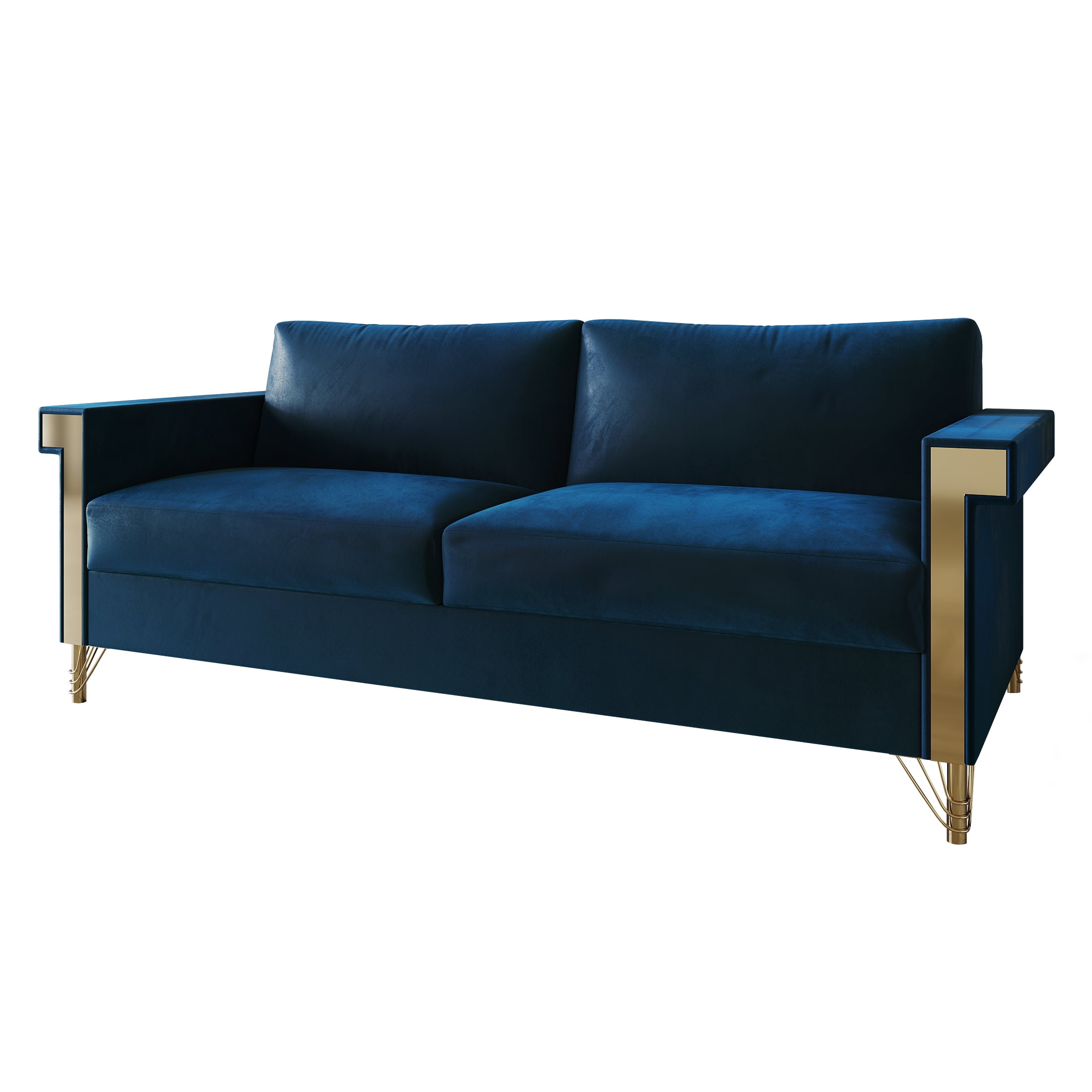 Castle Place Comtemporary Glam Velvet Upholstered Sofa, Navy Blue