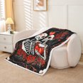 thumbnail image 2 of Couple Skull Throw Blanket 30"X40",Gothic Skull Red Roses Fleece Blanket Adults Bed,White Skeleton Lovers Sherpa Blanket Romantic Flower Love Heart Flannel Blanket, 2 of 6