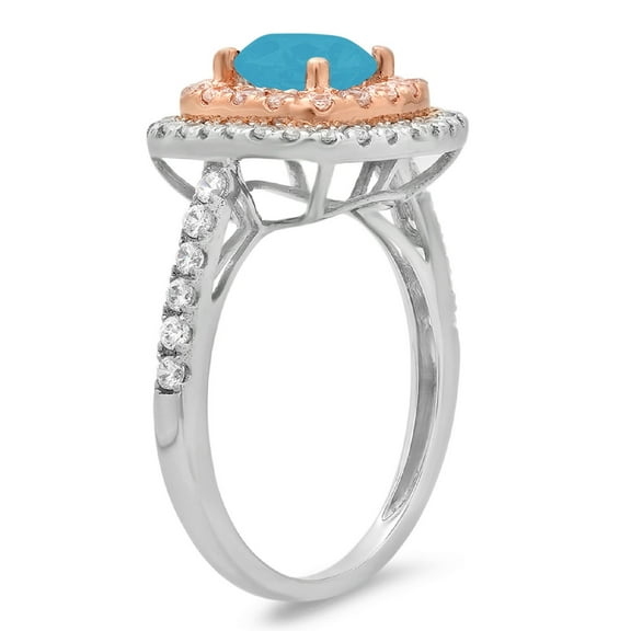 1.615 ct Round Cut Simulated Turquoise Solitaire with Accents Engagement Ring for Women in 18K White/Rose Gold