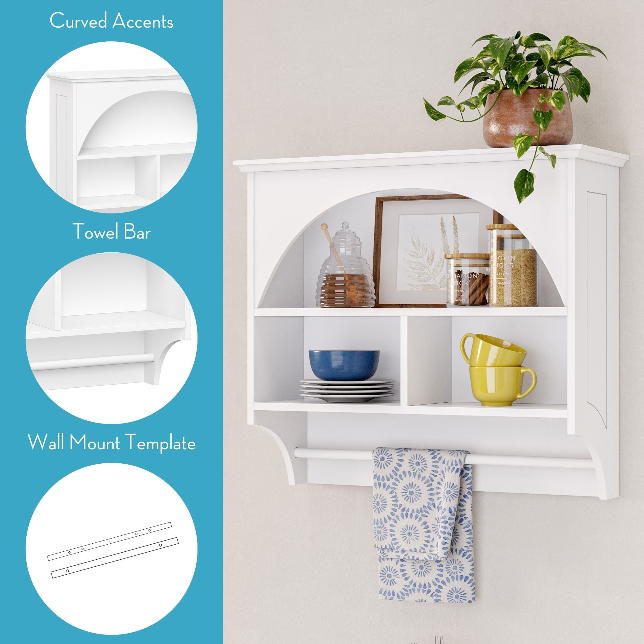RiverRidge Wall Mounted Kitchen Cabinet Storage Pantry with Towel Bar - White
