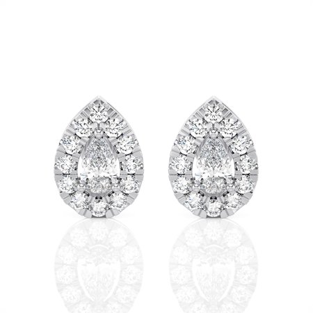 Diamond Club 1 Carat Lab Grown Diamond Stud Earrings in 14K White Gold – Pear Halo Design (VS1 Clarity, F-G Color)