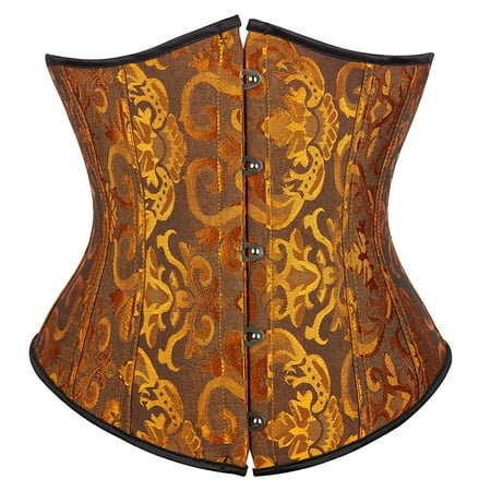 Womens Underbust Corset Plus Size Gothic Corset Cincher Medieval Corsets for Women Jacquard Vintage Waist Corset Top Turmeric Size S