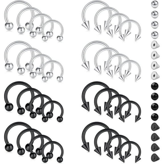 48PCS SET 16G Horseshoe Rings Surgical Steel Nose Septum Horseshoe Hoop Earring Eyebrow Tragus Lip Rings Daith Helix Piercing Jewelry for Women Men 6-12mm Smily Piercing Jewelry