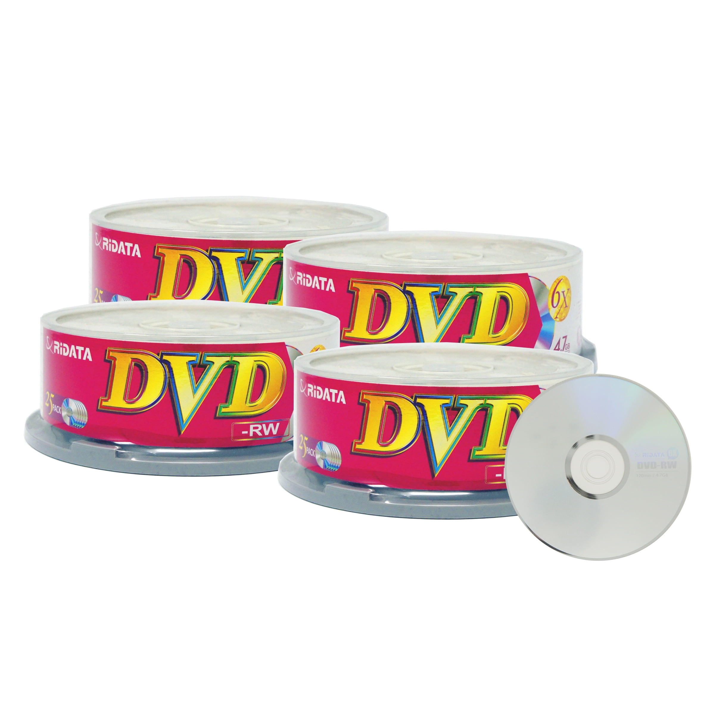 100 Pack Ridata Blank DVDRW 6X 4.7GB 120 Min Logo Rewritable Blank DVD
